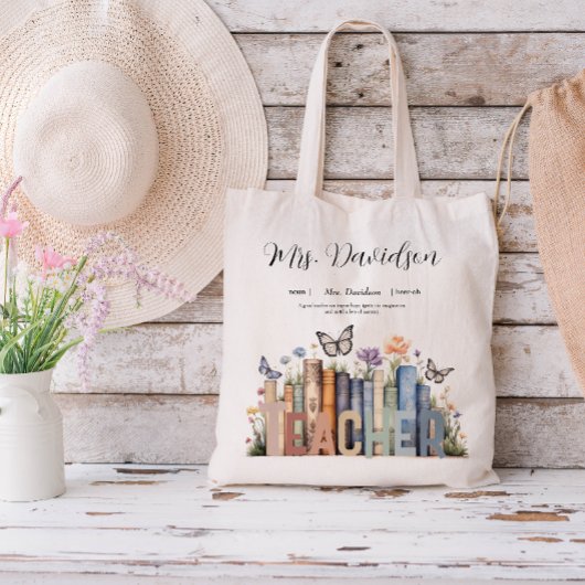 Schattigee Regenboog Boekenplank & Boeken Leraar M Tote Bag