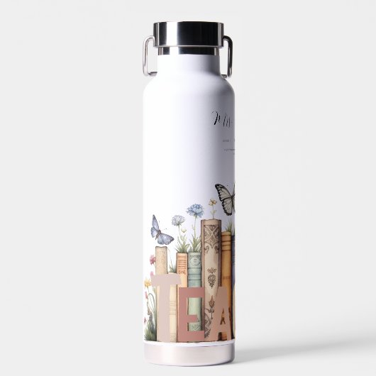 Schattigee Regenboog Boekenplank & Boeken Leraar M Waterfles (Voorkant)