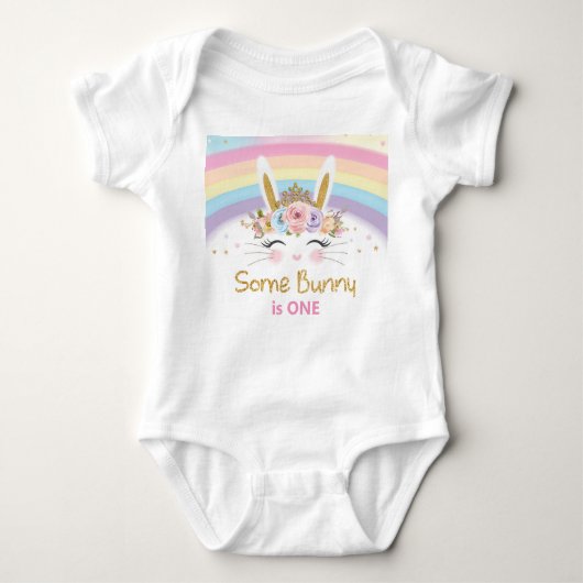 Schattigee Regenboog Bunny 1e Verjaardagsfeestkost Romper (Voorkant)