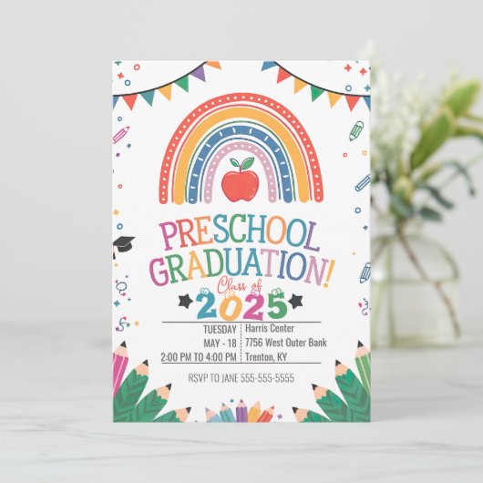 Schattigee regenboog Bunting Flags Preschool Afstu Kaart (Staand voorkant)