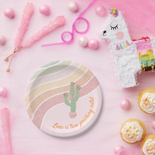 Schattigee Regenboog Cactus Meisjes Verjaardag Papieren Bordje (Feest)