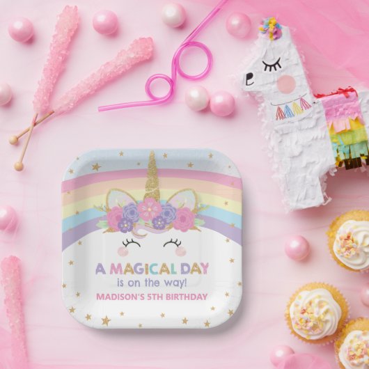 Schattigee regenboog eenhoorn 1e 2e verjaardag fee papieren bordje (Feest)