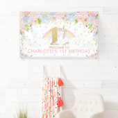 Schattigee regenboog eenhoorn 1e verjaardag welkom spandoek (Insitu)