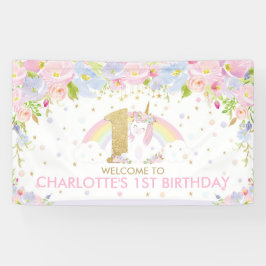 Schattigee regenboog eenhoorn 1e verjaardag welkom spandoek