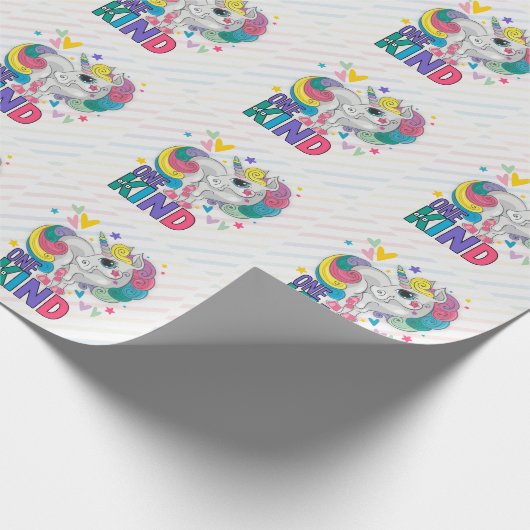 Schattigee Regenboog Eenhoorn Een van een Kind Kin Cadeaupapier (Hoek)