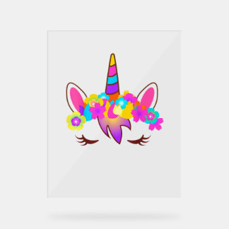 Schattigee regenboog eenhoorn gezicht Shirt Acryl Bord