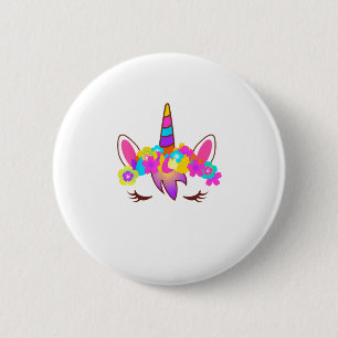 Schattigee regenboog eenhoorn gezicht Shirt Ronde Button 5,7 Cm