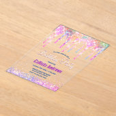 Schattigee Regenboog Eenhoorn Glitter Druppels Ver Acryl Uitnodigingen (Laagn)