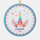 Schattigee regenboog eenhoorn hoorn girly vakantie keramisch ornament (Voorkant)