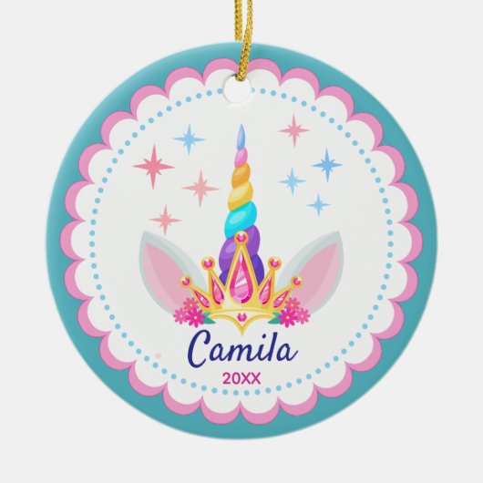 Schattigee regenboog eenhoorn hoorn girly vakantie keramisch ornament (Voorkant)