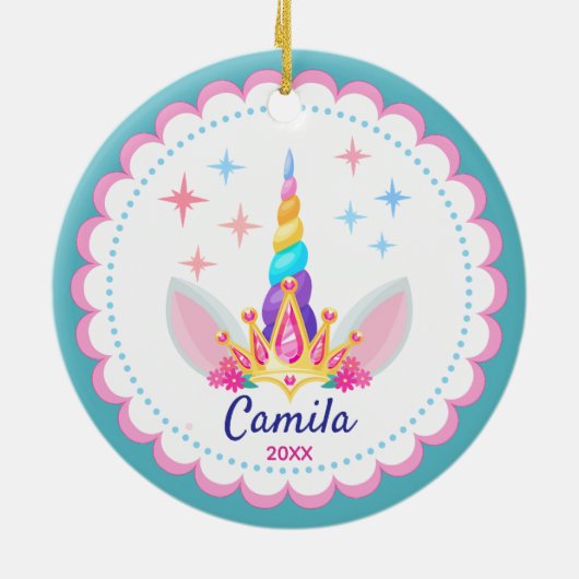 Schattigee regenboog eenhoorn hoorn girly vakantie keramisch ornament (Achterkant)