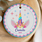 Schattigee regenboog eenhoorn hoorn girly vakantie keramisch ornament