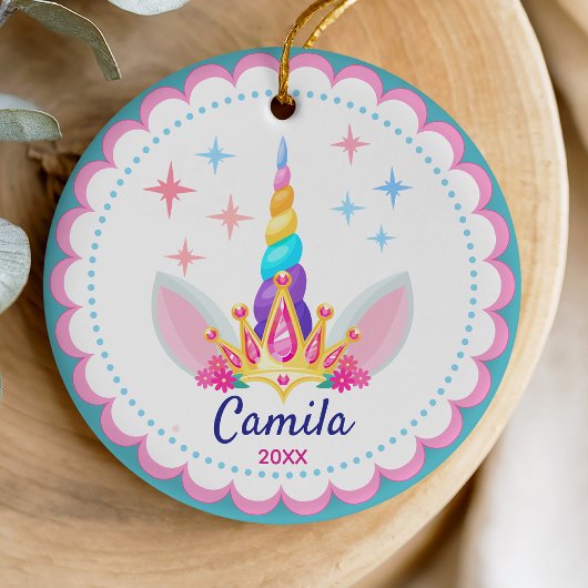 Schattigee regenboog eenhoorn hoorn girly vakantie keramisch ornament