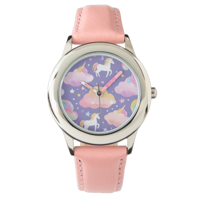 Schattigee regenboog eenhoorn magische girly verja horloge (Voorkant)