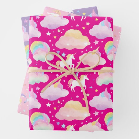 Schattigee regenboog eenhoorn magische girly verja inpakpapier vel (In situ)