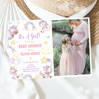Schattigee regenboog eenhoorn meisje Baby shower f Kaart