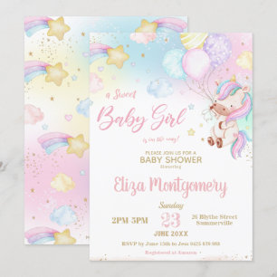 Schattigee regenboog eenhoorn meisje Baby shower Kaart