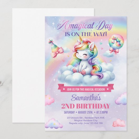 Schattigee Regenboog Eenhoorn op een wolk meisjes  Kaart (Voorkant / Achterkant)