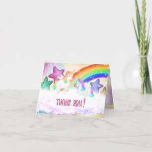 Schattigee regenboog eenhoorn pastel gevouwen dank bedankkaart