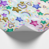Schattigee regenboog eenhoorn pastel roze inpakpap cadeaupapier (Hoek)