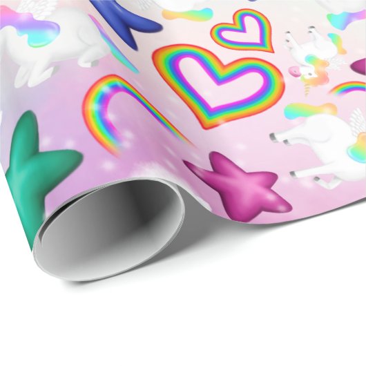 Schattigee regenboog eenhoorn pastel roze inpakpap cadeaupapier (Rol Hoek)