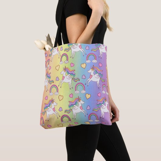Schattigee regenboog eenhoorn patroon Kinder Tote Bag (Dichtbij)