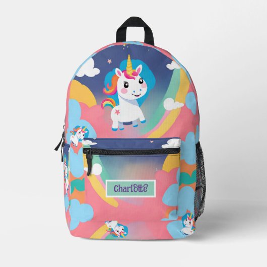 Schattigee regenboog eenhoorn roze Paarse geel Bedrukte Rugzak (Voorkant)