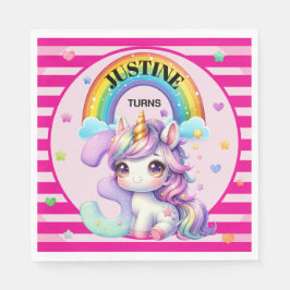 Schattigee regenboog en eenhoorn 3e verjaardag servet
