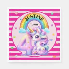 Schattigee regenboog en eenhoorn 4e verjaardag servet