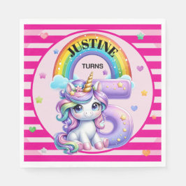 Schattigee regenboog en eenhoorn 5e verjaardag servet