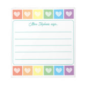 Schattigee Regenboog en Harten Leraar Naam Notitie Notitieblok (Voorkant)