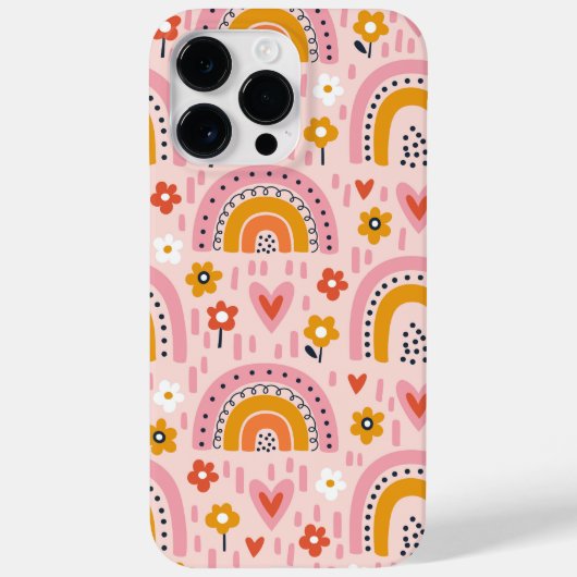 Schattigee Regenboog en Kleurrijke Bloemen Case-Mate iPhone Case (Achterkant)