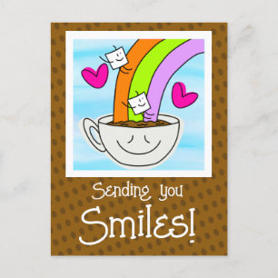 Schattigee regenboog en koffie glimlachen denken a briefkaart