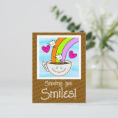Schattigee regenboog en koffie glimlachen denken a briefkaart (Staand voorkant)