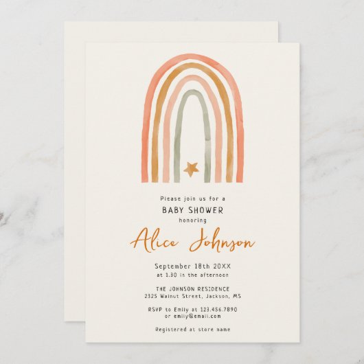 Schattigee regenboog en Star Boho Baby shower Kaart (Voorkant / Achterkant)