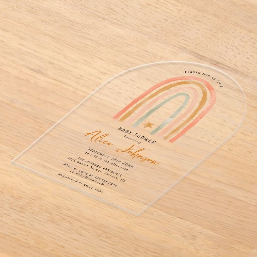 Schattigee regenboog en ster Boho Baby shower gebo Acryl Uitnodigingen (Laagn)