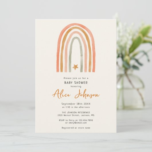 Schattigee regenboog en sterfoto Boho Baby shower Kaart (Staand voorkant)