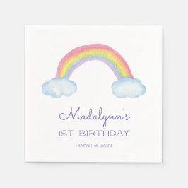 Schattigee regenboog en wolken met Paarse verjaard Servet