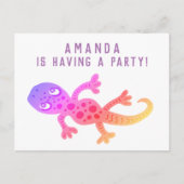 Schattigee regenboog gekko hagedis verjaardagsfees uitnodiging briefkaart (Voorkant)