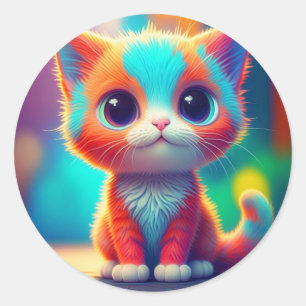 Schattigee regenboog gekleurde Sitting Kitten Cart Ronde Sticker