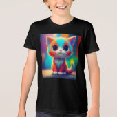 Schattigee regenboog gekleurde Sitting Kitten Cart Tri-Blend Shirt (Voorkant)