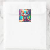 Schattigee regenboog gekleurde Sitting Kitten Cart Vierkante Sticker (Tas)