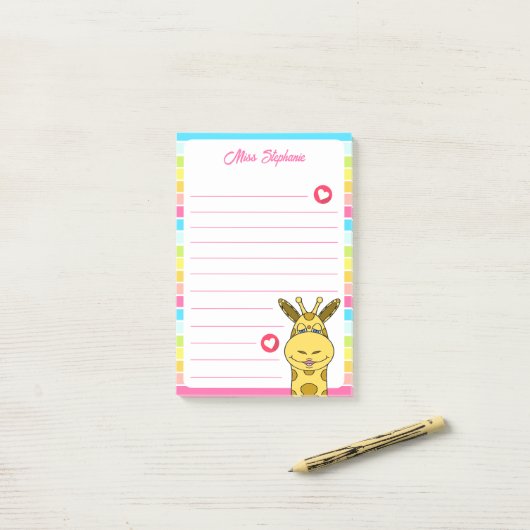 Schattigee regenboog Giraffe met harten leraar naa Post-it® Notes (Op bureau)