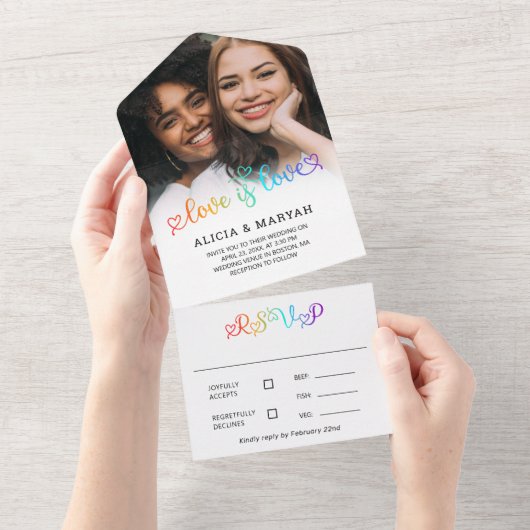 Schattigee regenboog gradiënt liefde is liefde bru all in one uitnodiging (Afscheurbaar)