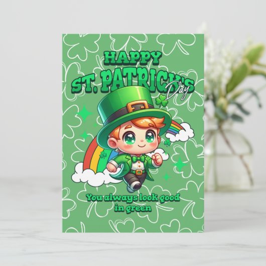Schattigee Regenboog Happy St. Patrick's Day Celti Feestdagenkaart (Staand voorkant)