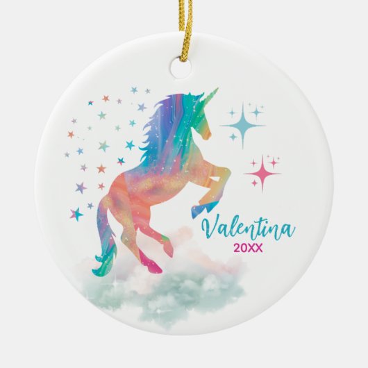 Schattigee regenboog holografische eenhoorn vakant keramisch ornament (Voorkant)