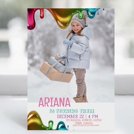 Schattigee regenboog Kinder foto 3e slijm verjaard Kaart