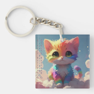Schattigee regenboog kitten op een wolk sleutelhanger