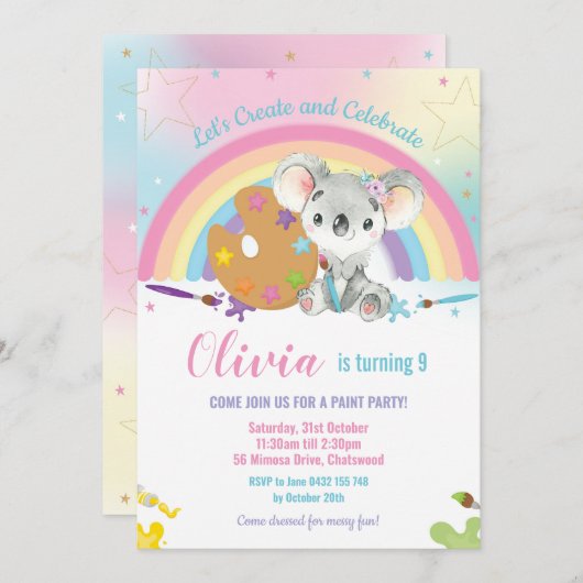 Schattigee Regenboog Koala Art Paint Verjaardagsfe Kaart (Voorkant / Achterkant)