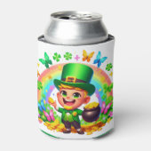 Schattigee Regenboog Leprechaun met Goud Blikjeskoeler (Blikje Voorkant)